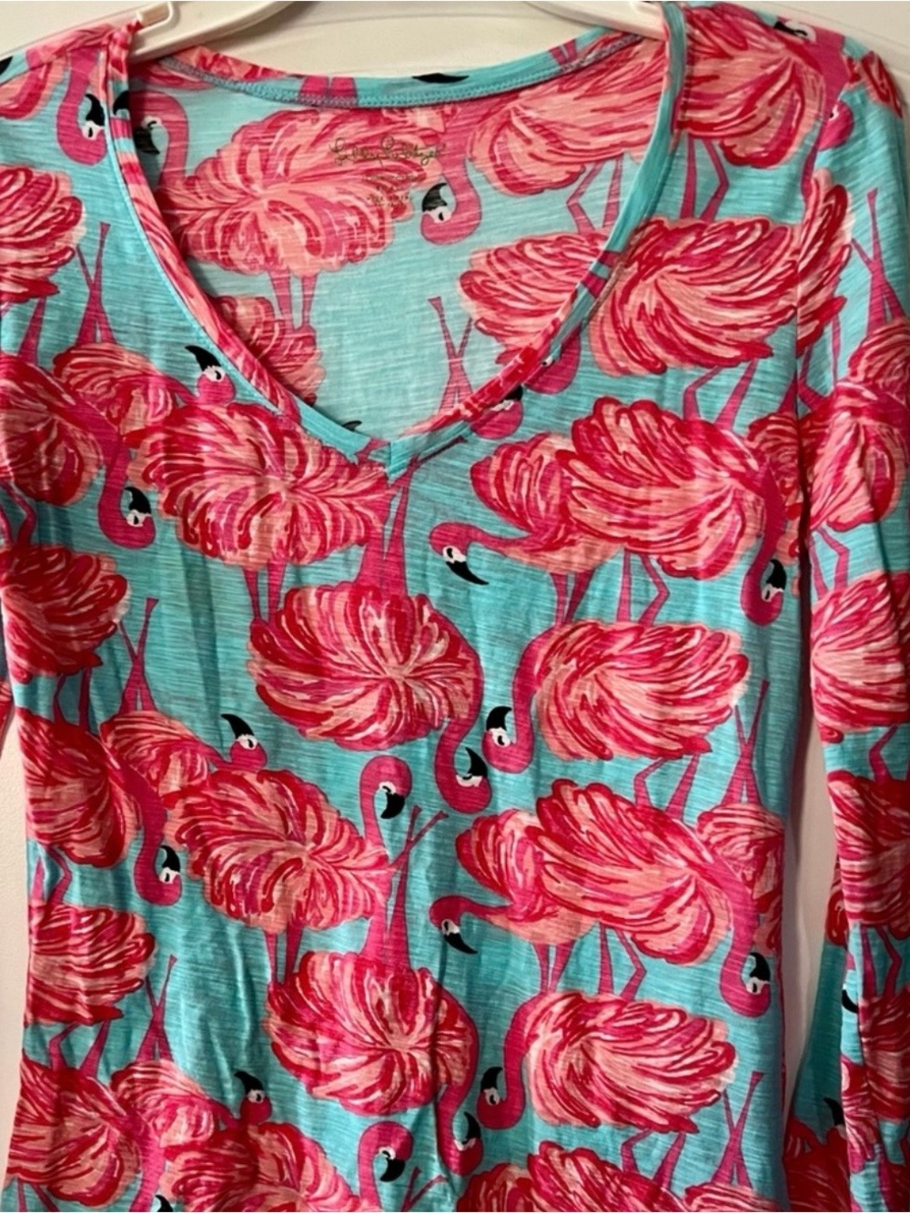 Lilly Pulitzer Pink and Green Floral Logo Cotton Top